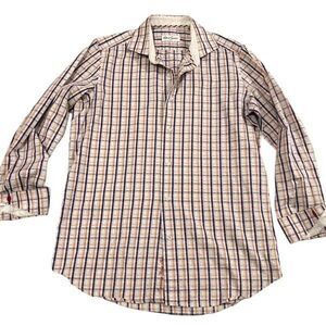 Robert Graham Plaid Button Down Dress Shirt Purple Gold White Men’s Size 39 15.5